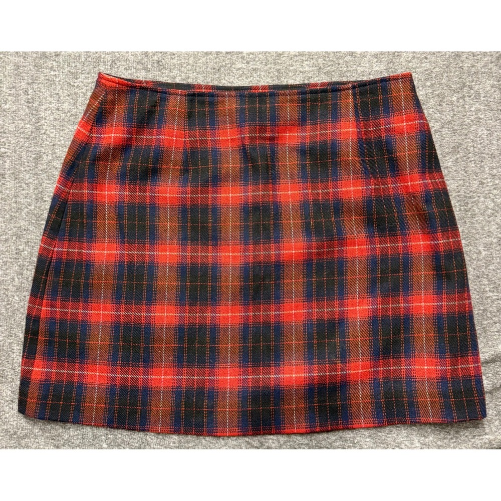 VTG Limited America Red Plaid Wool Blend Mini Skirt Size 12 Tartan Made in Italy
